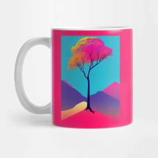 Lonely Tree Under A Blue Night Sky Vibrant Colored Whimsical Minimalist - Abstract Bright Colorful Nature Poster Art of a Leafless Tree Mug